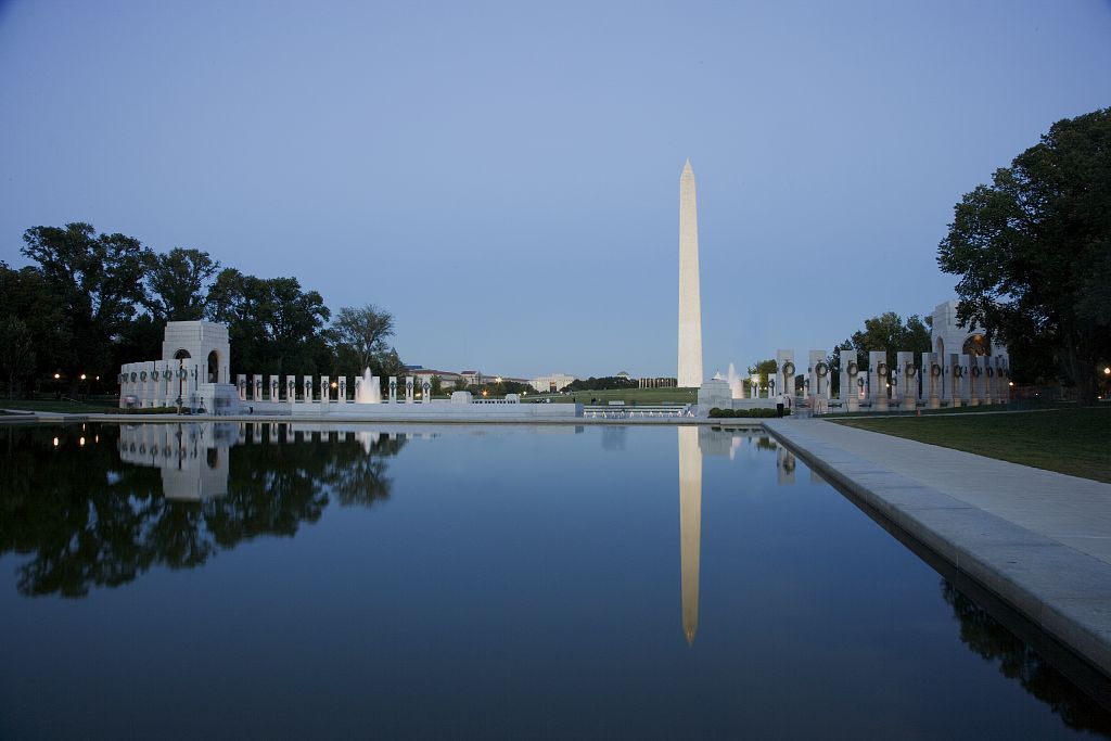 World War II Memorial and Washington Monument from the Lincoln Memorial Reflecting Pool - National Mall in Washington, DC