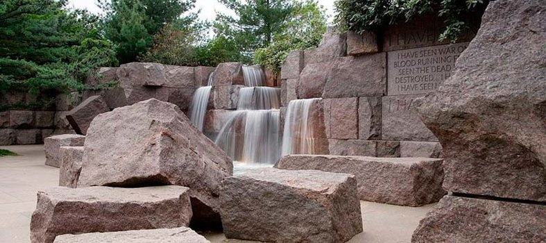 Water features at the Franklin Delano Roosevelt Memorial on the National Mall in Washington, DC