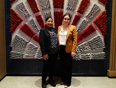AC Hotel Downtown Intern Christell Miranda Lopez standing with her mentor Martha Valenzuela, Director of Sales at the AC Hotel