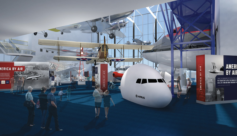representación artística de America by Air, renovación en el Museo Nacional del Aire y el Espacio