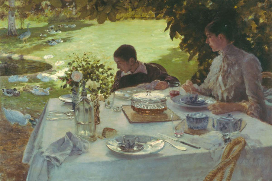 Desayuno en el jardín sobre lienzo al óleo de Giuseppe De Nittis