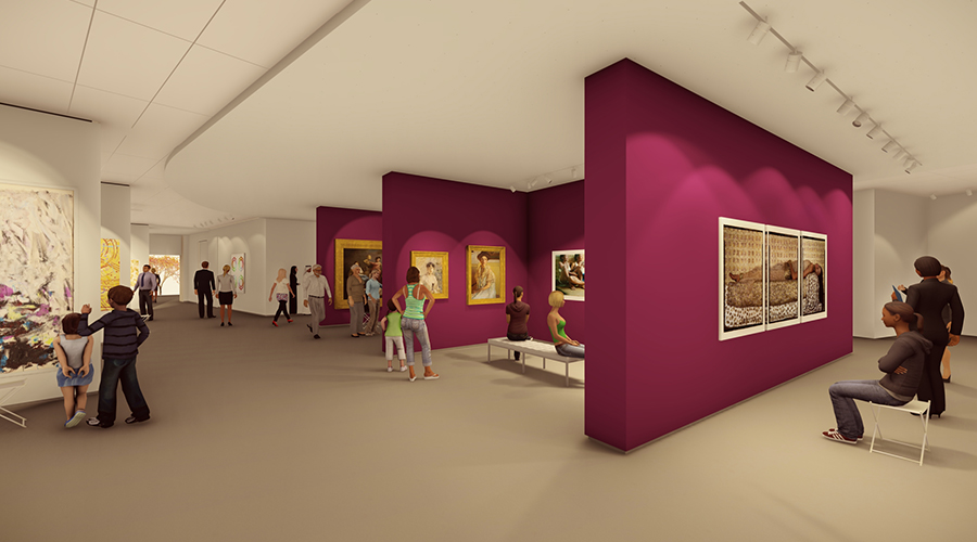 Rendering of the inside of the new exhibit space for National Museum of Women in the Arts