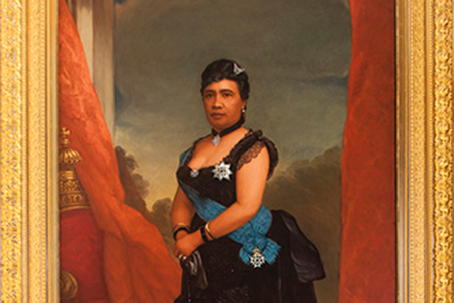 “Retrato da Rainha Lili'uokalani” de William F. Cogswell. Óleo sobre tela, 1892, Palácio Iolani