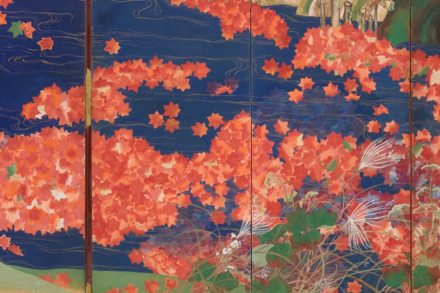 Maple Leaves on a Stream (frente), Ikeda Koson