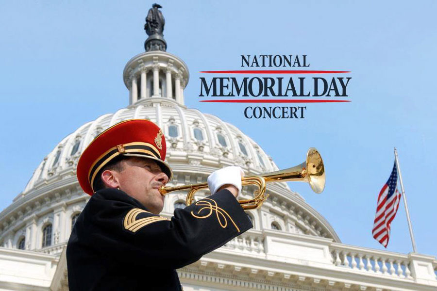 Trombettista che pubblicizza il concerto del National Memorial Day