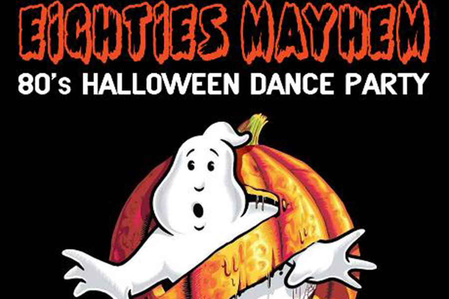 Werbegrafik für Eighties Mayhem: Halloween Dance Party bei Black Cat