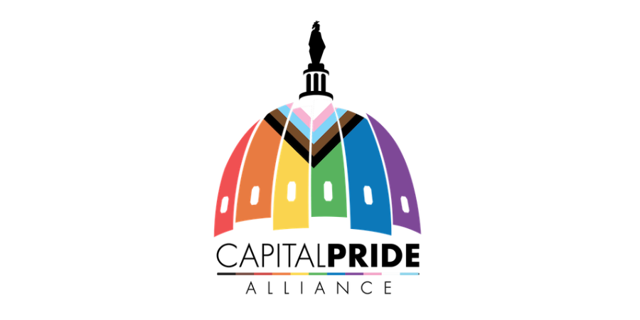 Capital Pride Alliance logo: a colorful representation of US Capitol, using LGBTQIA+ flags. 