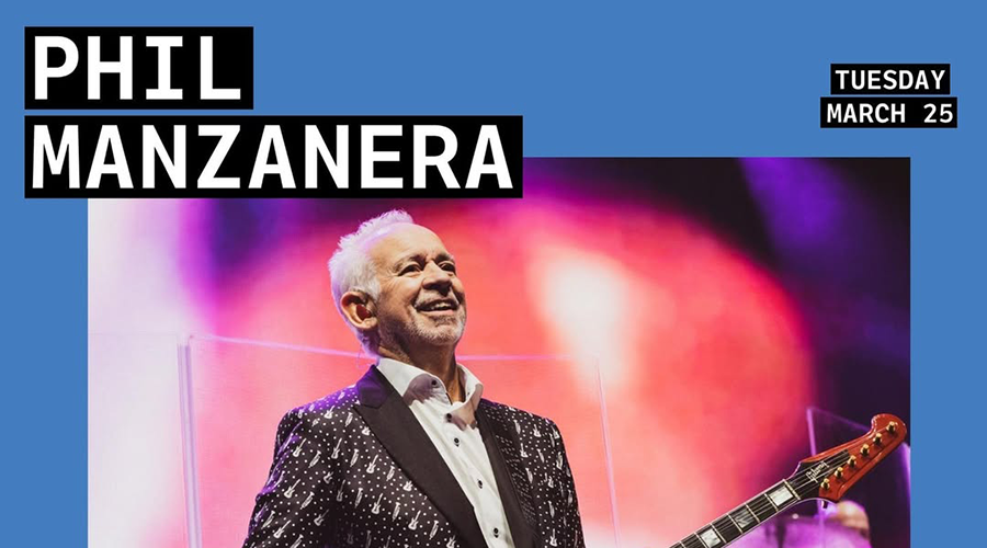 Phil Manzanera performs on stage with a guitar, promoted for a concert on Tuesday, March 25.