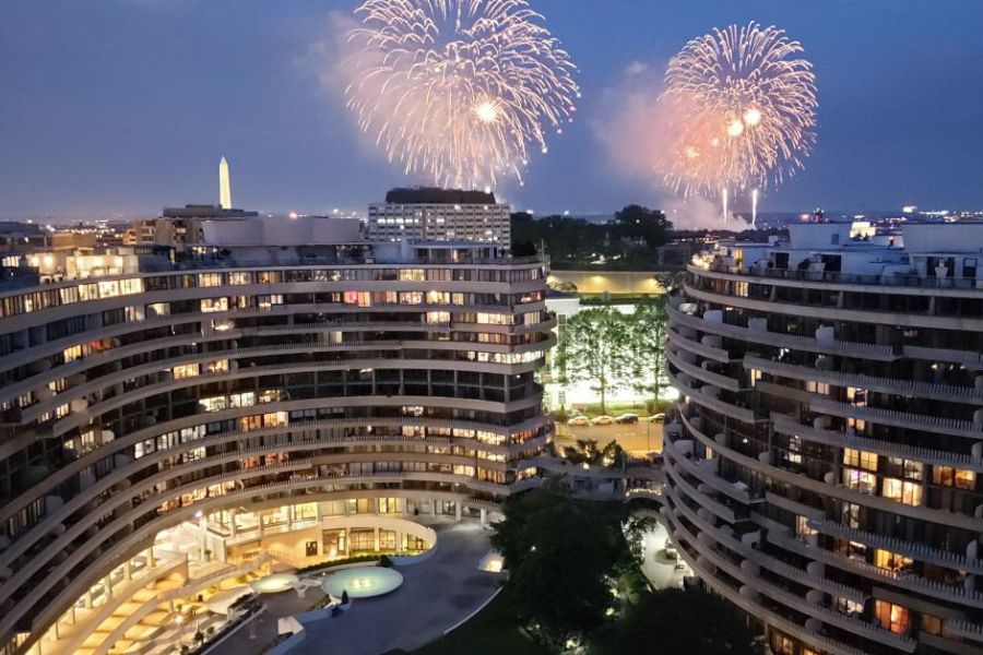 The Watergate Hotel with views of fireworks in the sky