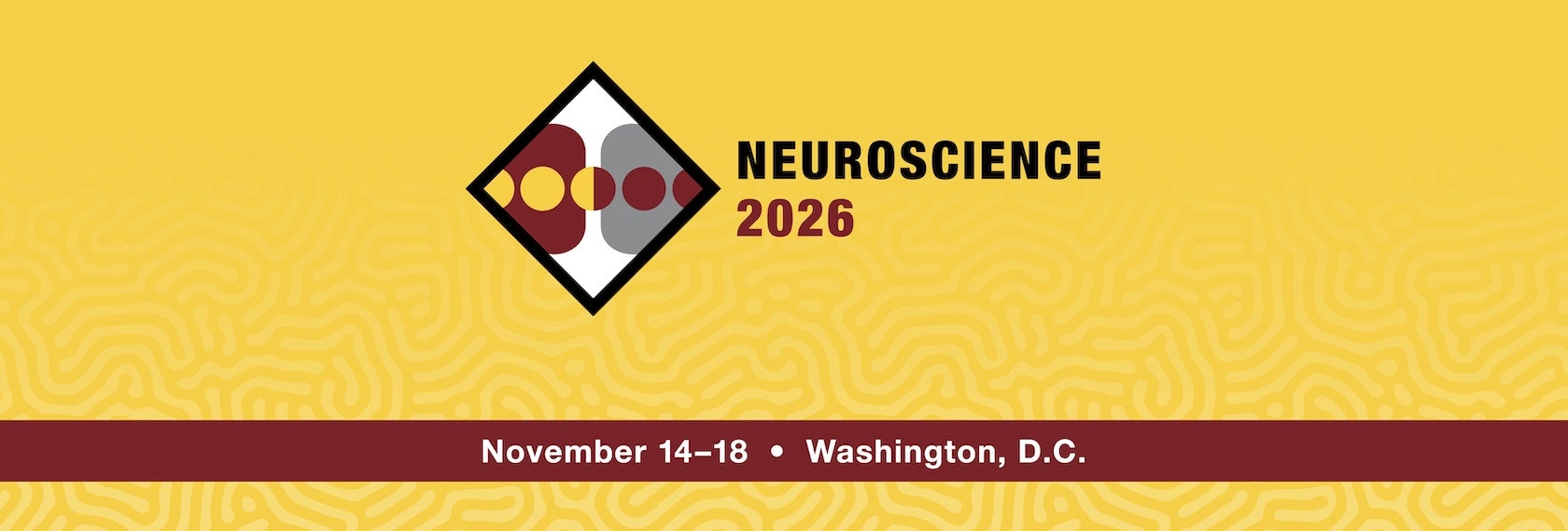 A promotional banner for Neuroscience 2026 with a logo and a banner, specifying November 14-18, 2026 in Washington, DC.
