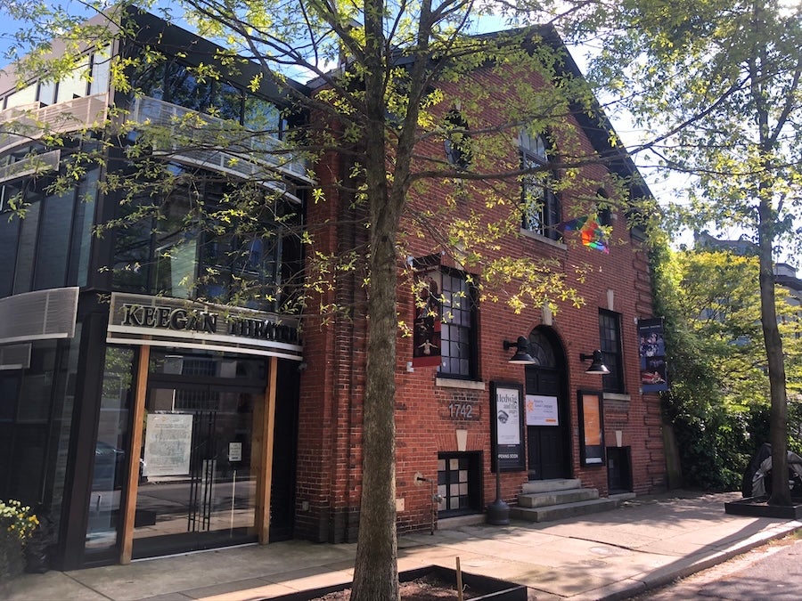 Exterior of The Keegan Theatre, a red-brick theater building 