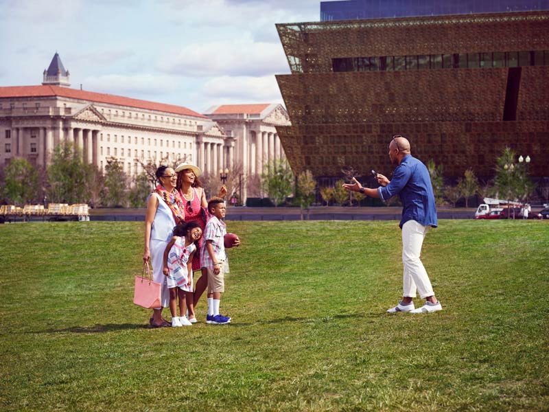 Family on National Mall near Smithsonian National Museum of African American History and Culture - Summer Vacation in Washington, DC