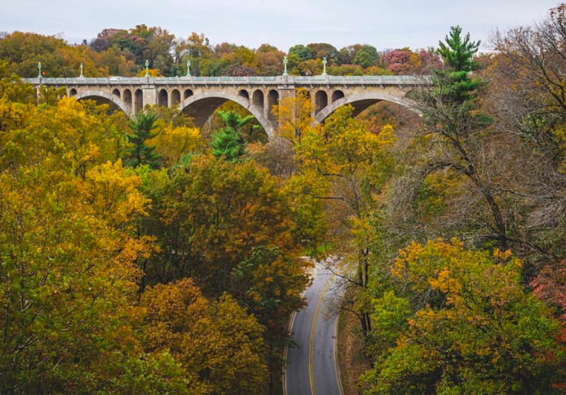 @hsb_pov - Follaje de otoño con vistas a Rock Creek Parkway y Taft Bridge - Washington, DC