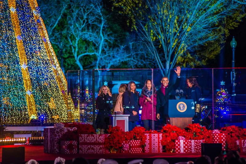 Obama Family at National Christmas Tree Lighting - Presidential First Family Holiday Traditions