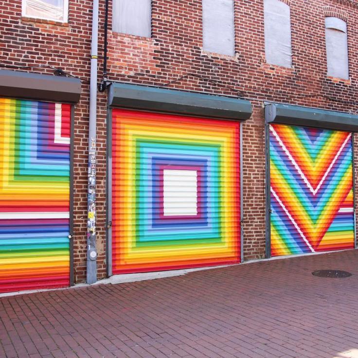 rainbow love mural garage