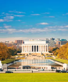 내셔널 몰의 링컨 기념관의 단풍-워싱턴 DC의 기념비