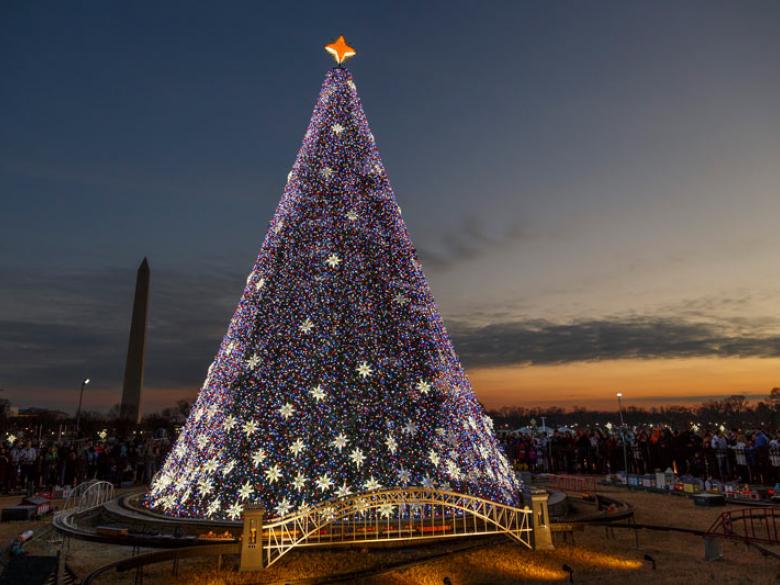 A Árvore de Natal Nacional no Dia de Natal em Washington, DC - Exibições de luzes nos feriados e eventos de inverno em DC