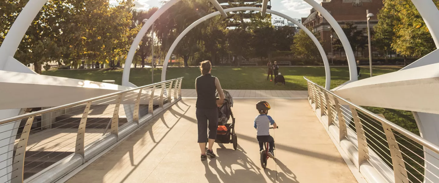 Family on Capitol Riverfront bridge