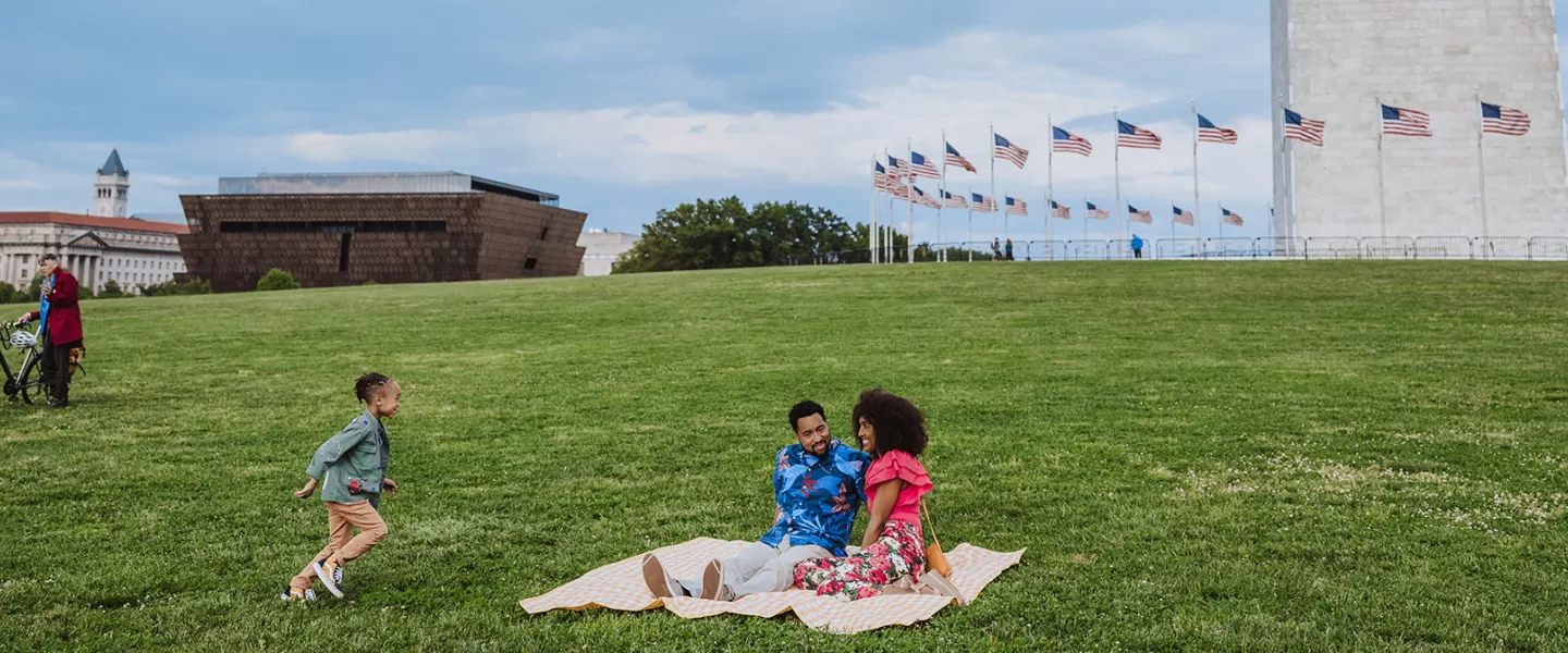 Familia haciendo un picnic en el National Mall
