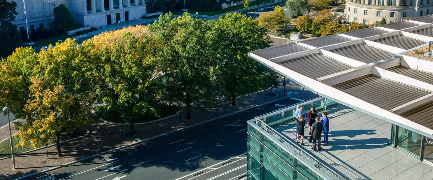 Connected Meetings — Rooftop of Newseum with trees — Sustainability