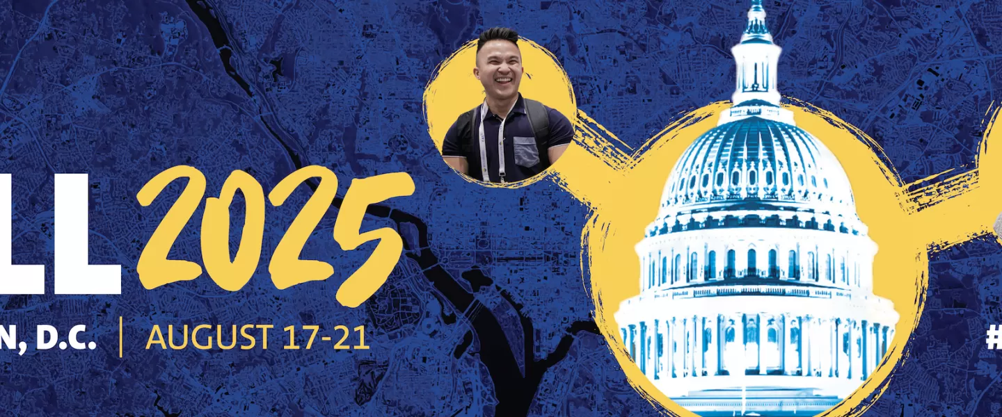 Promotional banner for ACS Fall 2025 in Washington, D.C., showing the U.S. Capitol dome, two smiling individuals, and event dates August 17–21.