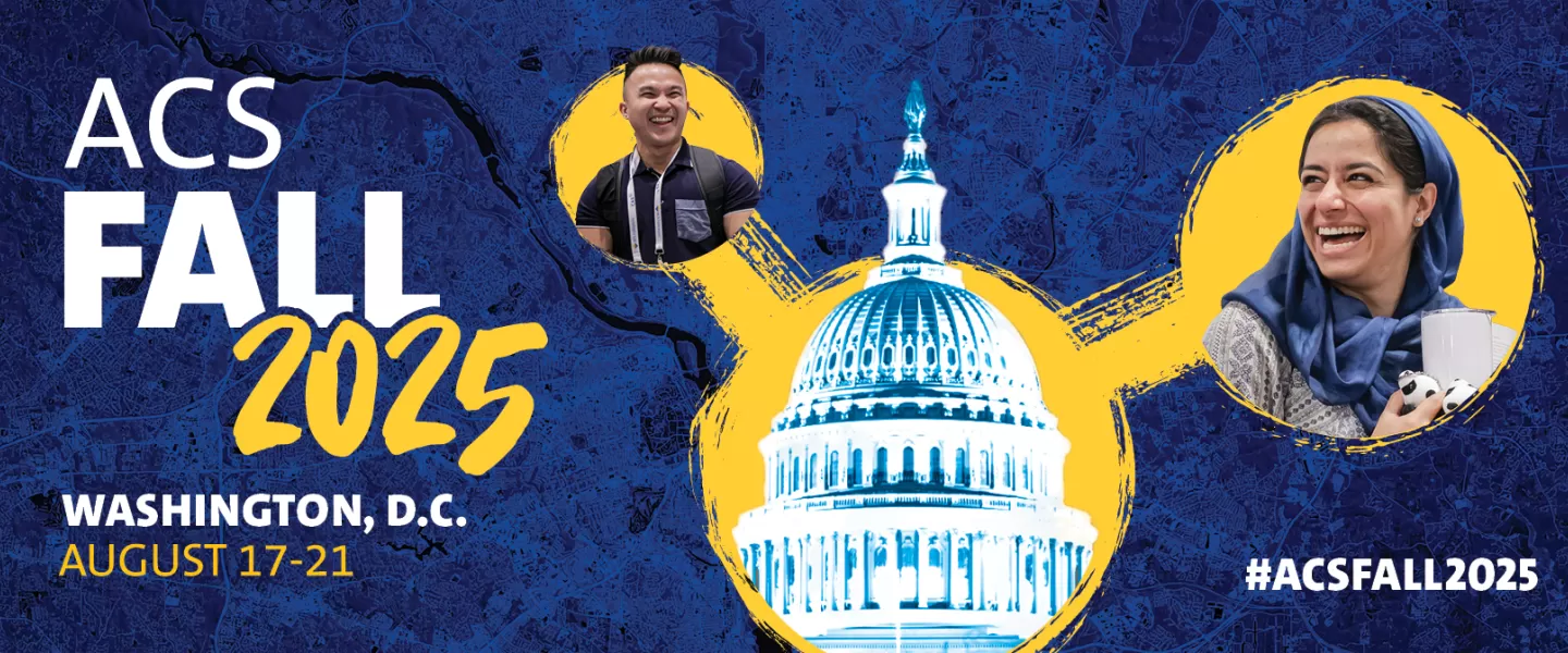 Promotional banner for ACS Fall 2025 in Washington, D.C., showing the U.S. Capitol dome, two smiling individuals, and event dates August 17–21.