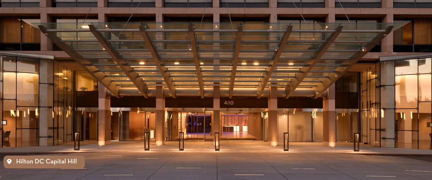 Street view of the Hilton DC Capital Hill hotel entrance