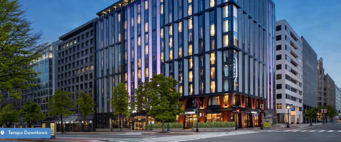 Street view of the Tempo Downtown hotel.