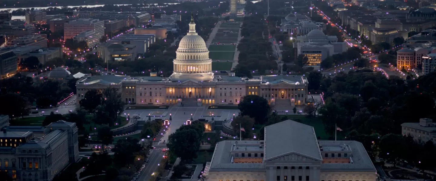 The US Capitol Building Lit Up at Night