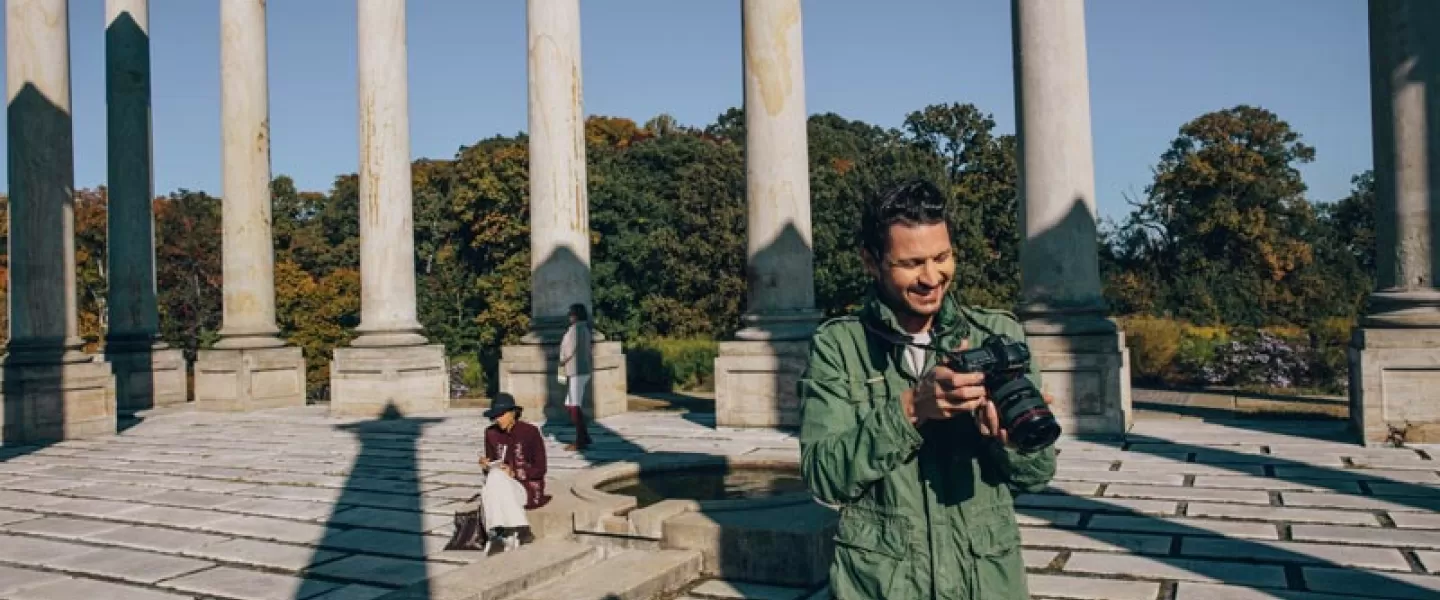 Man taking photographs of the National Arboretum National Capitol Columns - The most Instagrammable places in Washington, DC