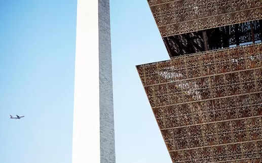 Washington Monument and the Smithsonian National Museum of African American History and Culture in Washington, DC