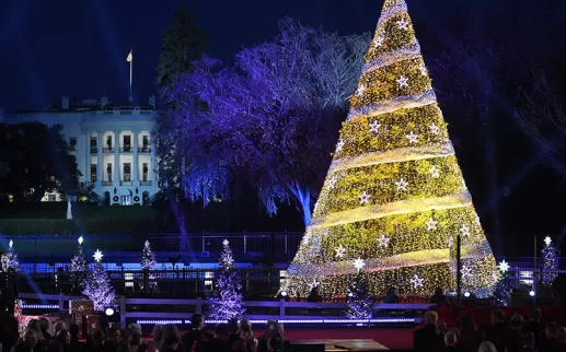 Foto capturada de la ceremonia nacional de iluminación del árbol de Navidad fuera de la Casa Blanca