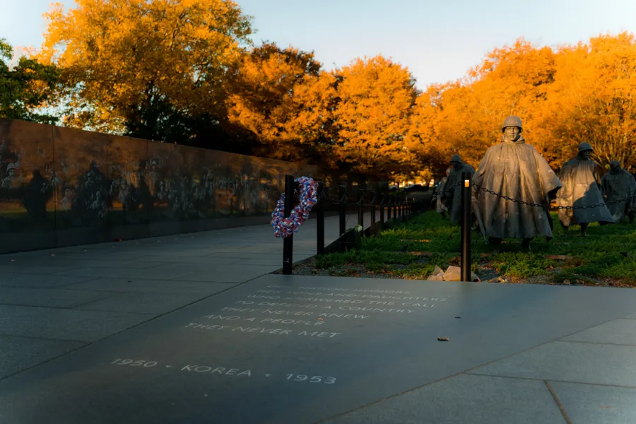 Shot of Korean War Memorial in Fall 