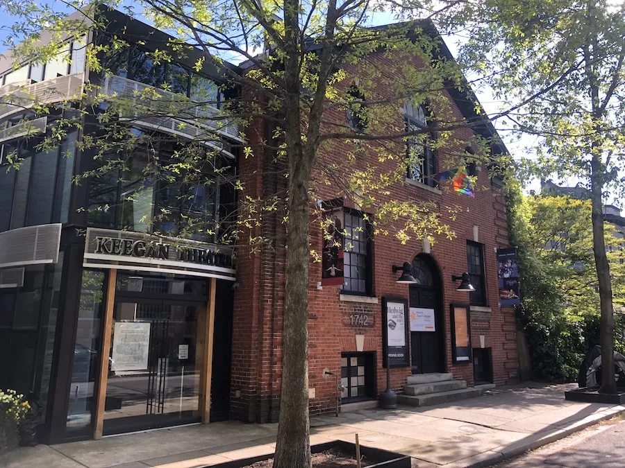 Exterior of The Keegan Theatre, a red-brick theater building 