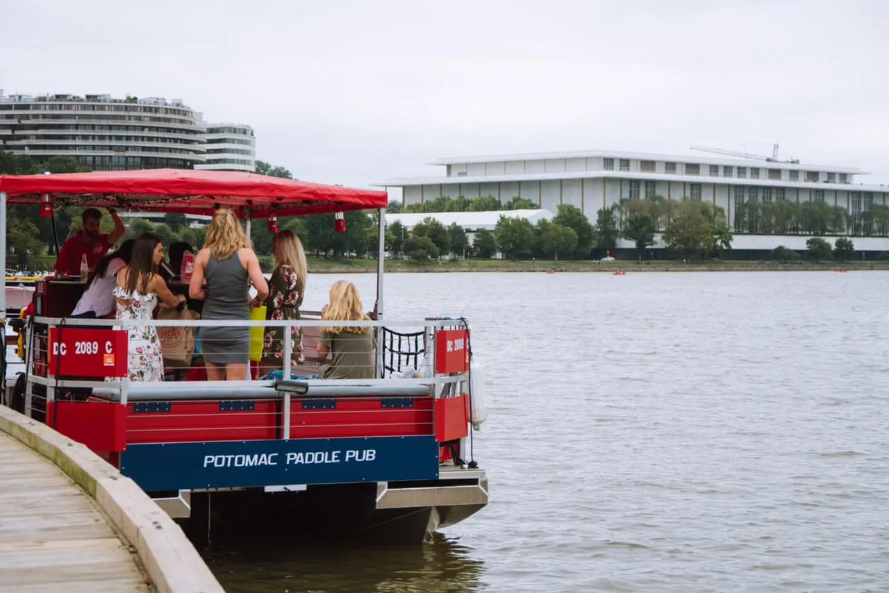 Guests on the Potomac Paddle Pub boat in Georgetown - Things to do on the Georgetown waterfront in DC