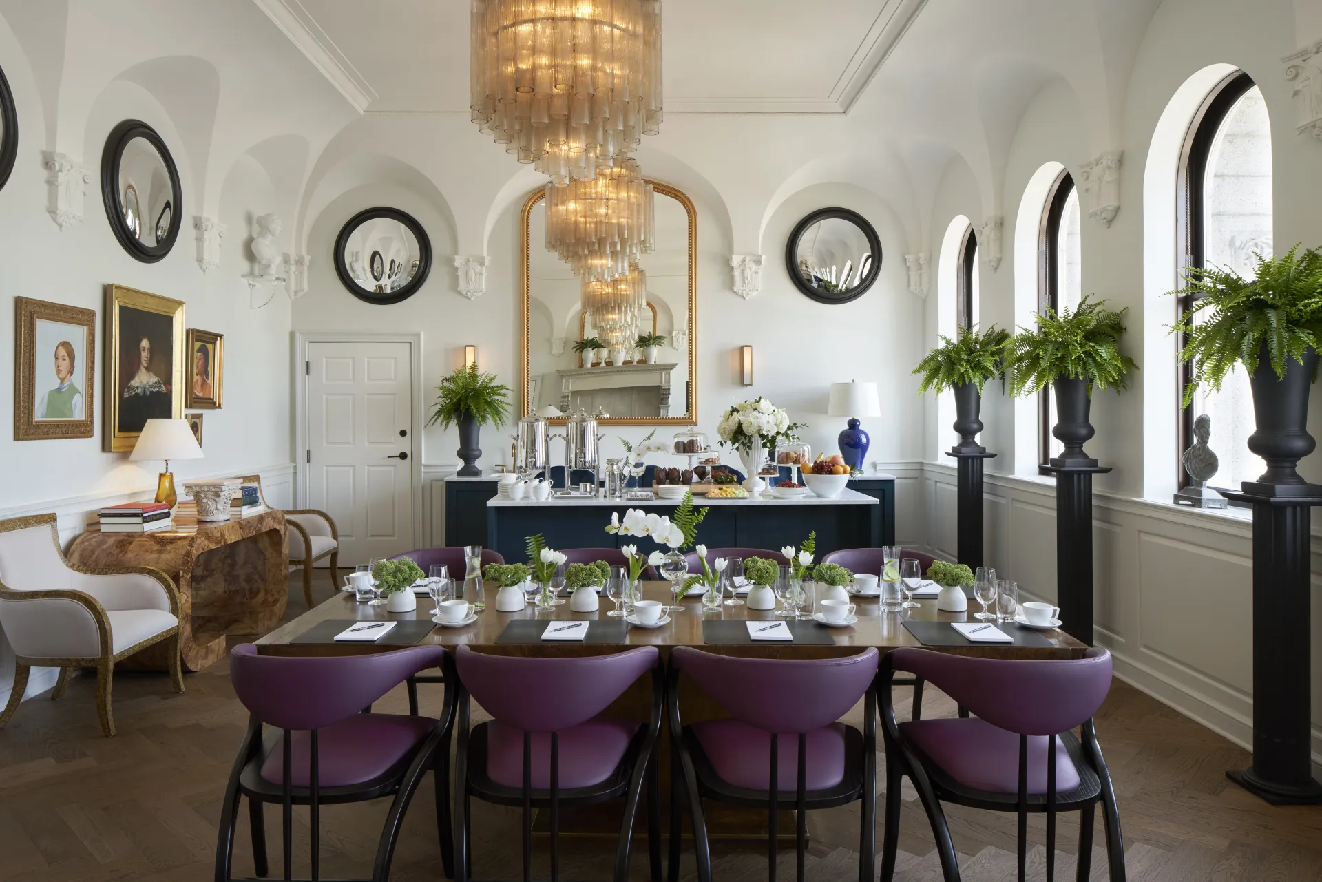 Elegant table setup inside a historic hotel.