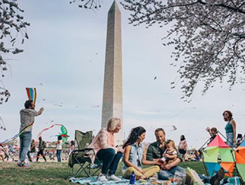 Picnic familiar multigeneracional en el Monumento a Washington