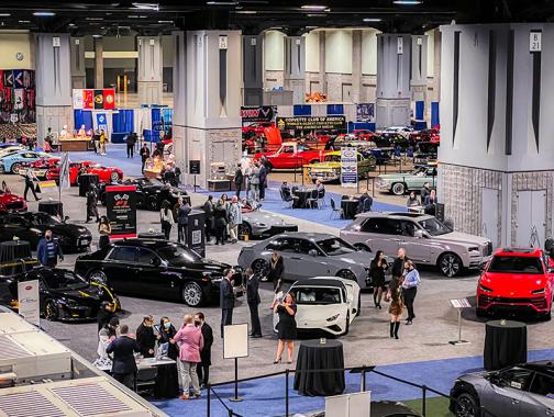 Photo of all the cars inside convention center for Washington Auto Show