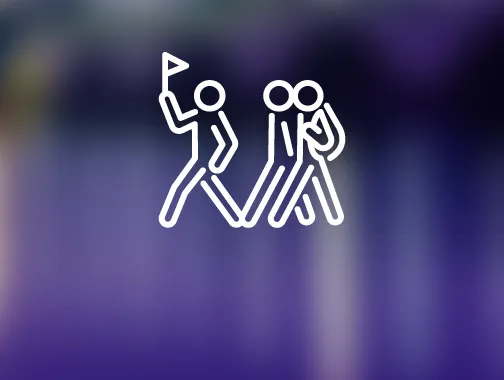 An icon of two people walking with a flag represents adult and senior group tours.