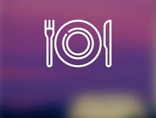 A plate with a fork and knife icon represents group dining.