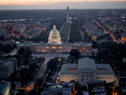 The US Capitol Building Lit Up at Night