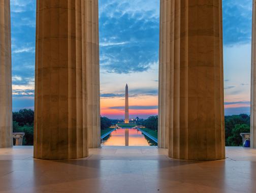 Nascer do sol do monumento de Washington
