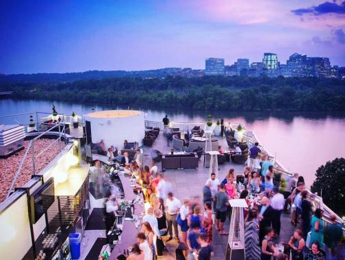 @watergatehotel - Top of the Gate rooftop bar at The Watergate Hotel - Sunset overlooking Potomac River in Washington, DC