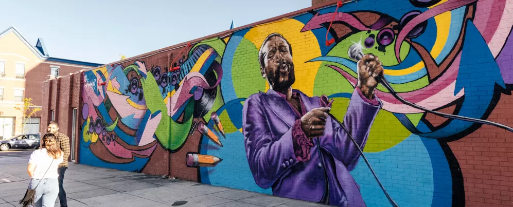Marvin Gaye Wandgemälde von Aniekan Udofia