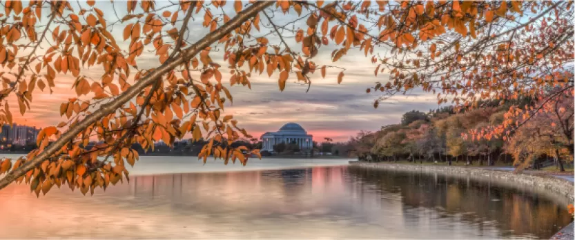 杰斐遜紀念館和秋季潮汐盆地