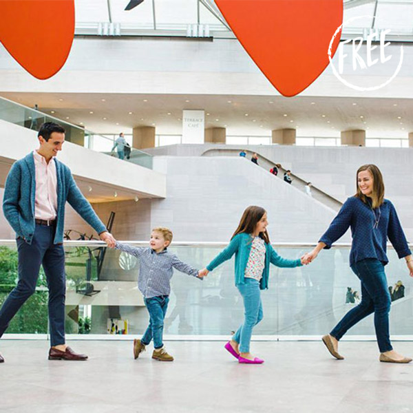 Free museum experiences in Washington, DC - Family at the National Gallery of Art East Building on the National Mall